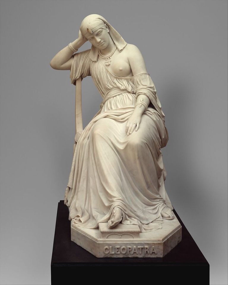 Marble sculpture of Cleopatra seated in royal dress