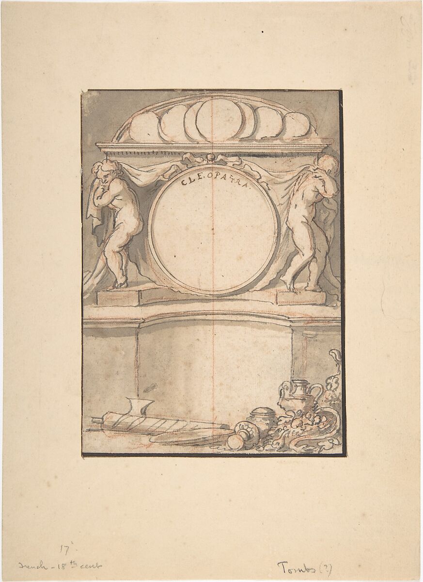 Eighteenth-century French ink and wash illustration of Cleopatra