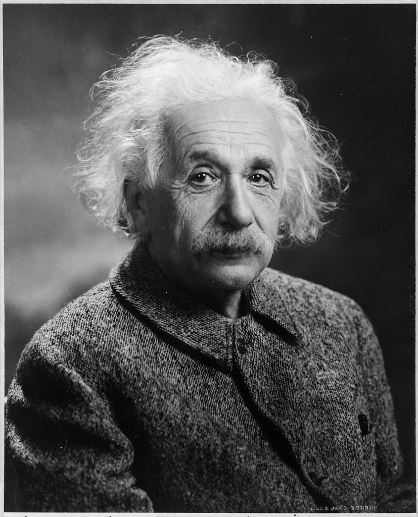 Albert Einstein wearing a textured jacket