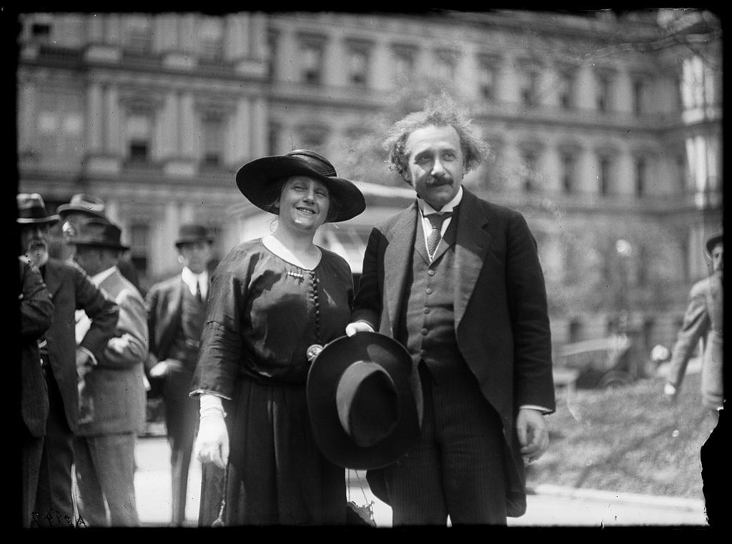 Albert and Elsa Einstein standing together in Washington
