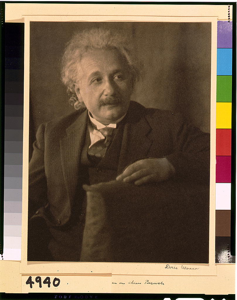 Einstein seated for a portrait by Doris Ulmann
