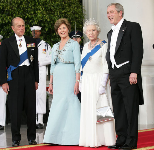 Queen Elizabeth II and Prince Philip with George W. Bush and Laura Bush at the White House in 2007.