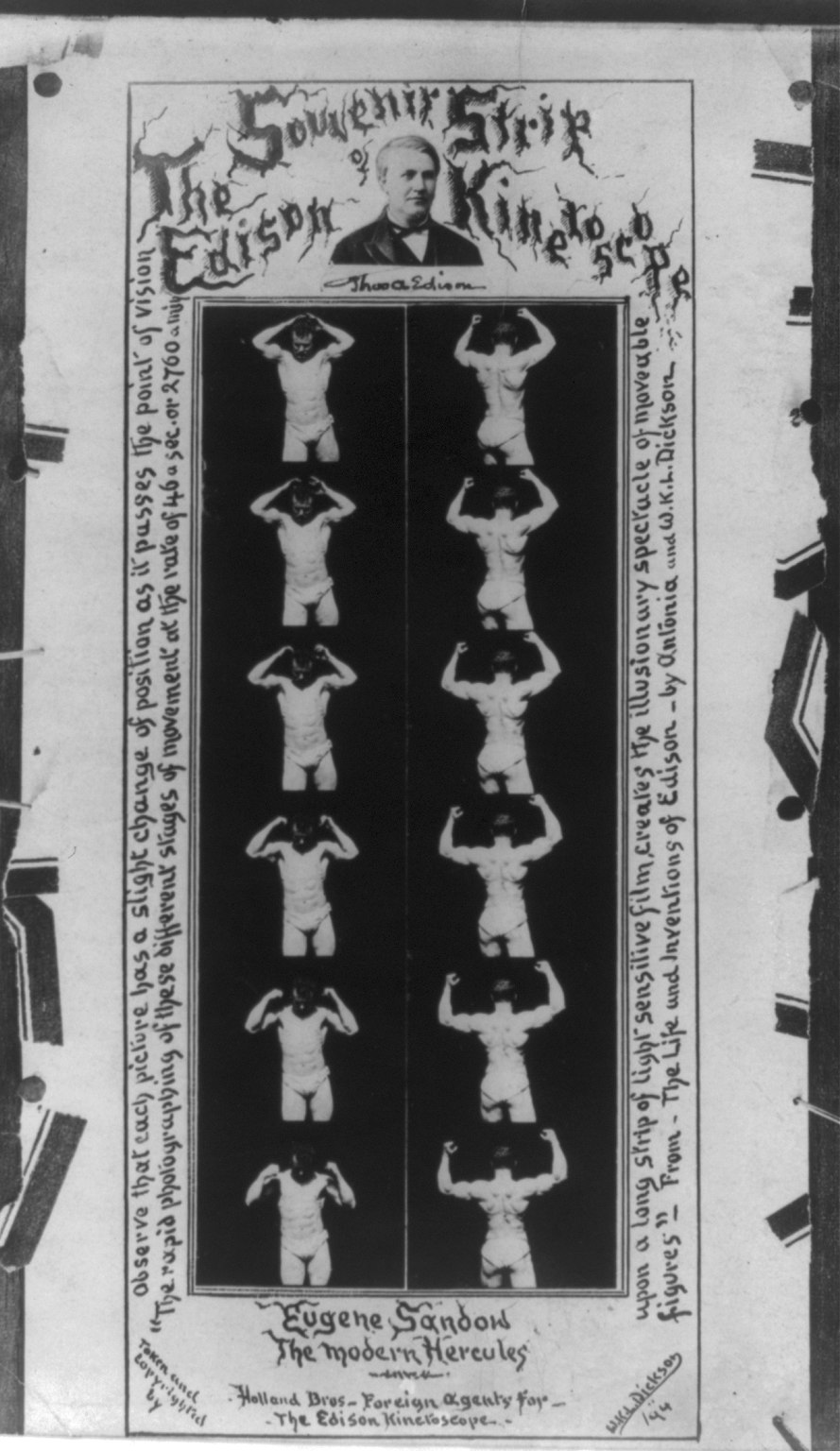Souvenir sheet showing Eugen Sandow in a sequence of film poses from 1894