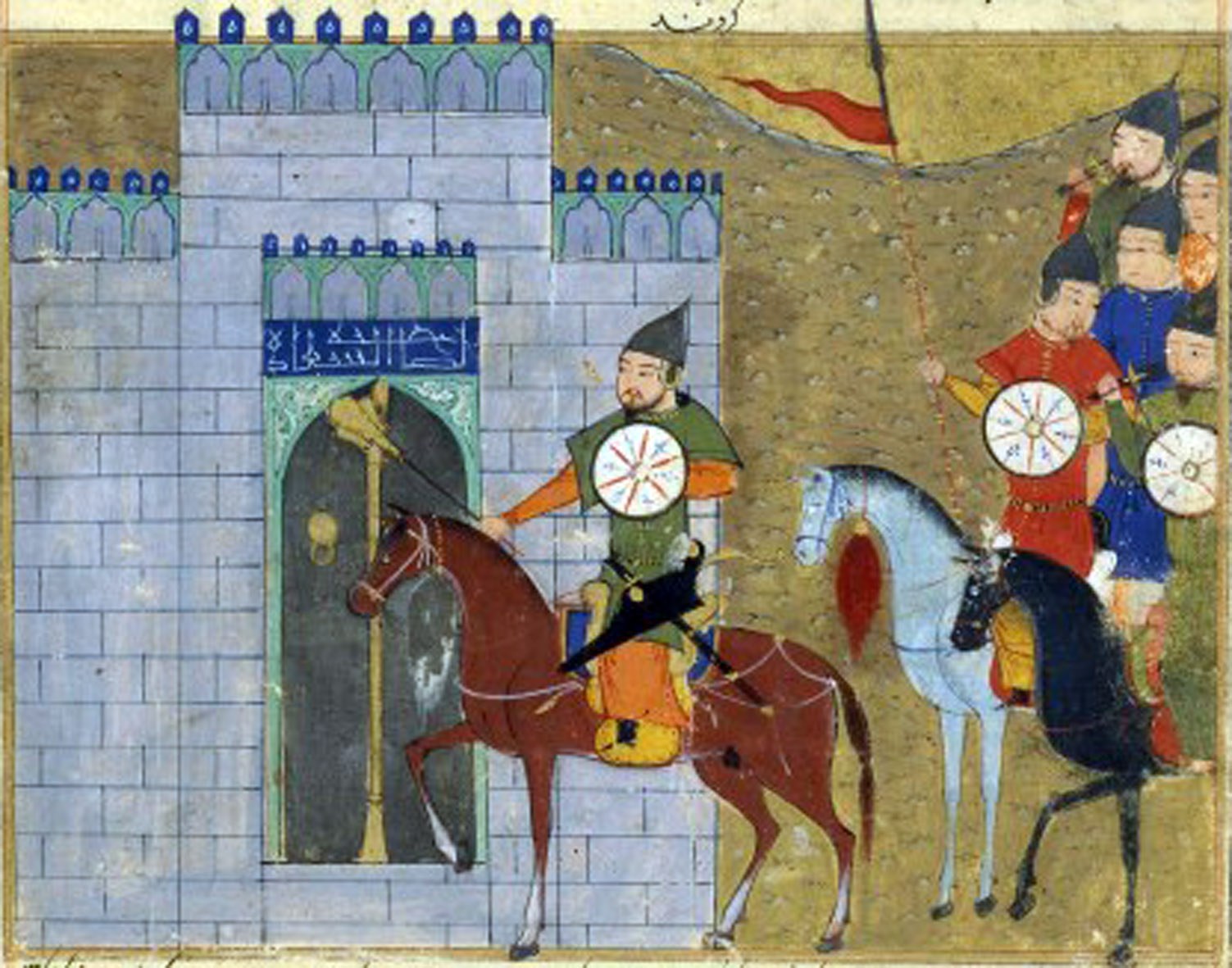 Mongol soldiers attacking a walled city in a fifteenth-century Persian manuscript
