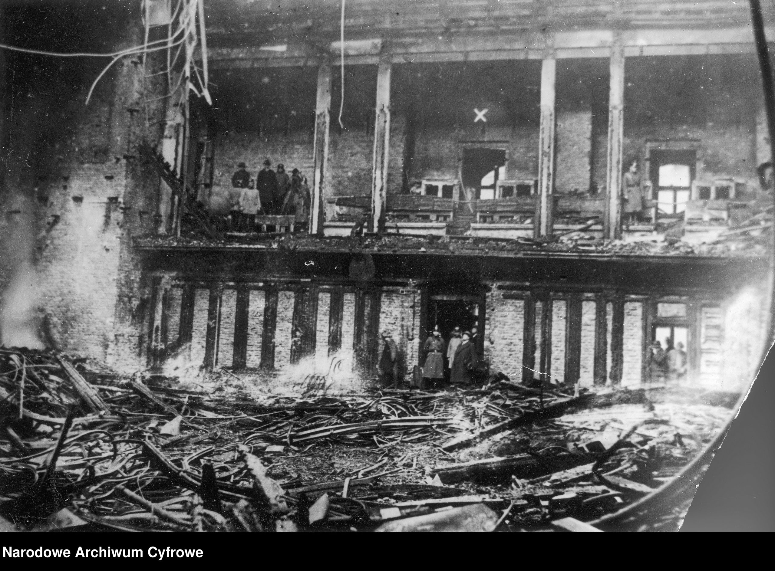 The damaged parliamentary chamber of the Reichstag following the February 1933 fire.