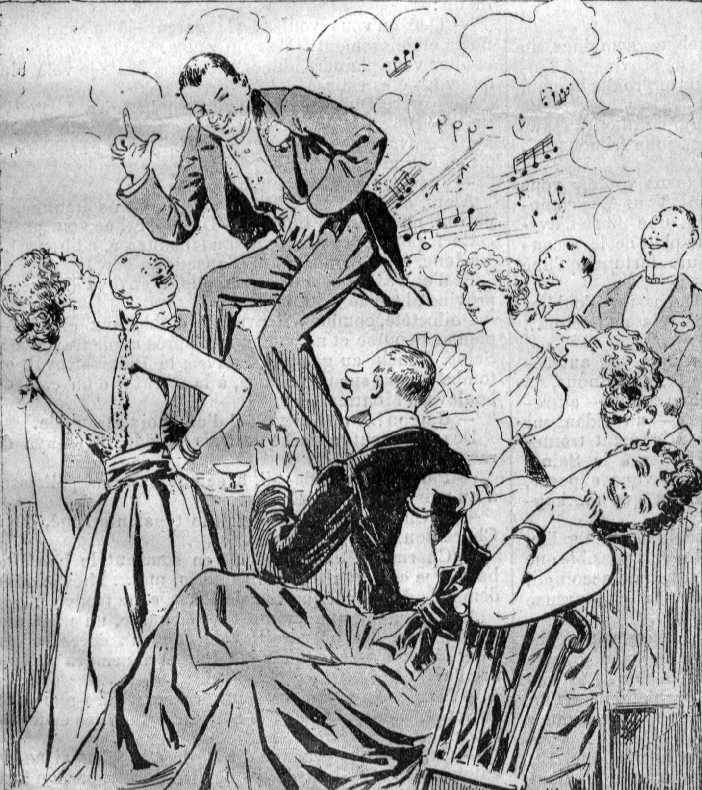 1892 period illustration of Joseph Pujol performing as Le Pétomane