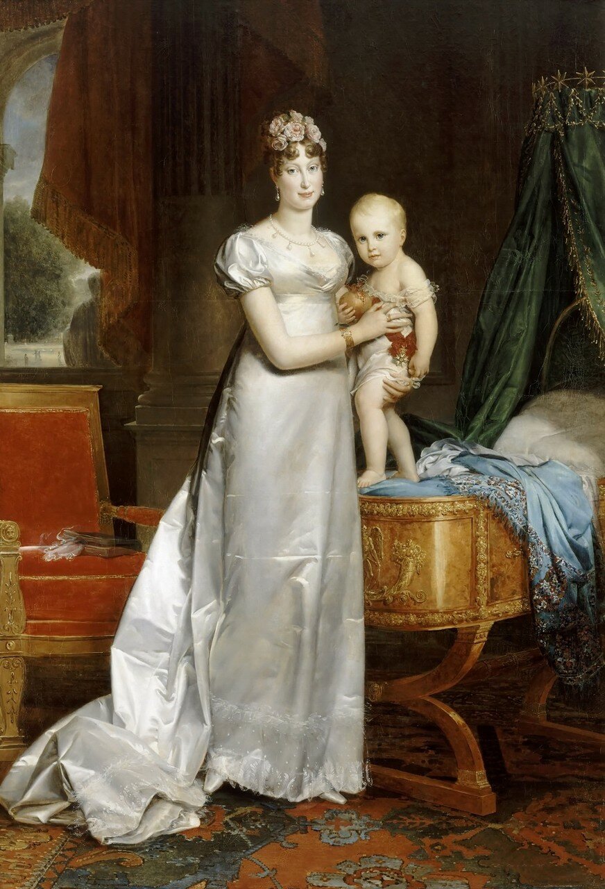 Painting of Empress Marie-Louise standing beside her young son Napoleon II