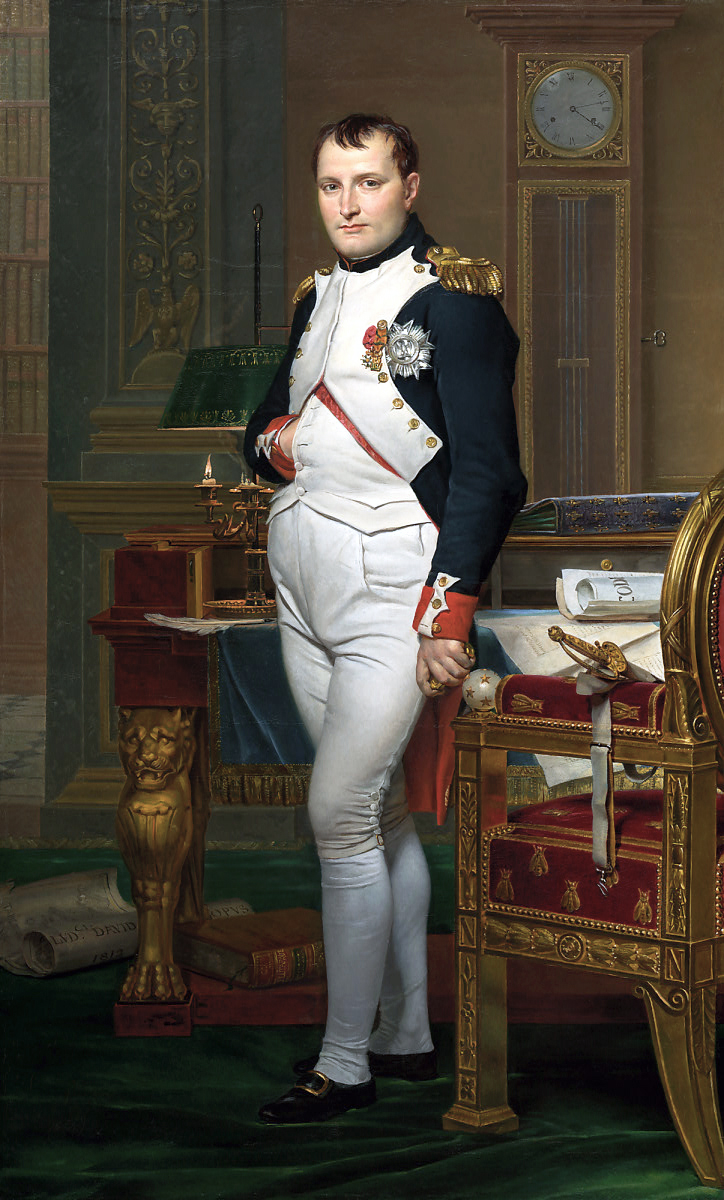 Napoleon Bonaparte in uniform in his study, painted by Jacques-Louis David in 1812